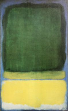 an abstract painting with green, yellow and blue