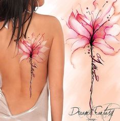 the back of a woman's body with pink flowers painted on her upper and lower back