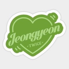 a green heart shaped sticker with the word jennygonn on it