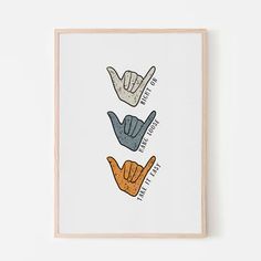 three different colored hands with the words love and peace in each hand on a white background