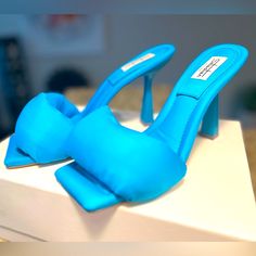 Selling These New And Never Worn Sebastian Milano Sandals In Bright Turquoise Sateen Color, With Leather Sole And Very Soft And Comfortable Puffy Filled Sateen Top Strap. Trendy Blue Pointed Toe Sandals, Trendy Blue Sandals With Heel Strap, Chic Blue High Heel Sandals, Light Blue Sandals With Padded Heel For Evening, Chic Turquoise Sandals For Summer, Designer Blue Sandals For Spring, Trendy Blue Evening Sandals, Light Blue Evening Sandals With Padded Heel, Blue Synthetic Sandals With Sculpted Heel