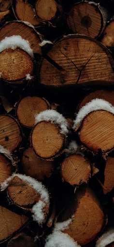 the snow is on top of wood logs