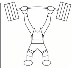 a drawing of a man holding two barbells over his head with one hand