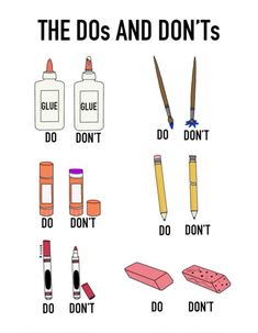 the do's and don'ts poster with pencils, eraser, glue, marker