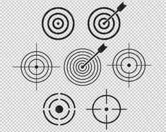 four different arrows in the center of an arrow target