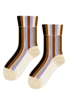 A mix of sheer and opaque panels create a striped pattern on these fun crew socks. Nylon Hand wash, line dry Made in Japan Cold Weather Shoes, Nike Boots, Save Outfits, Womens Watches Luxury, Sneaker Jewelry, Striped Socks, Inspiration For Kids, Shoe Print, Tea Accessories