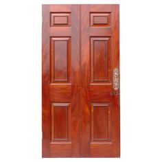 two wooden doors with metal handles on each side