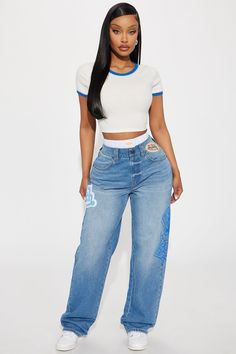 Available In Blue/combo And Red/combo. Ringer Tee Short Sleeve Cropped Stretch 60% Cotton 35% Polyester 5% Spandex Imported | Bree Ringer Tee Shirt in Blue size Large by Fashion Nova Printed Outfits, Cute Tops For Women, Ringer Tee, Dope Outfits, Basic Tops, Cute Tops, Cute Shirts, Fashion Nova, Tee Shirt