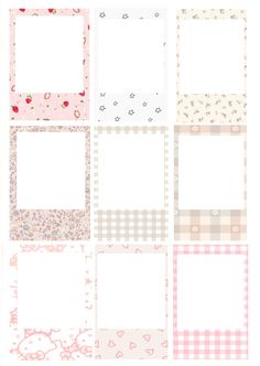 four different frames with hearts and flowers on them, all lined up in pinks