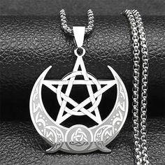 Wicca Triple Moon Pentagram Necklace Witch Trinity Knot Necklace-MoonChildWorld Witchcraft Necklace, Triple Moon Pentagram, Triple Moon Symbol, Witch Pentagram, Moon Pentagram, Pagan Traditions, Pagan Beliefs, Moon Symbol, The Five Elements