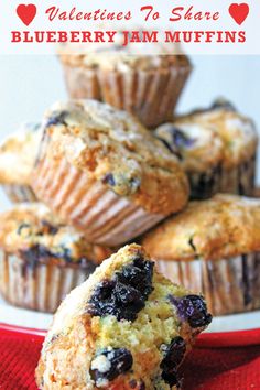 blueberry jam muffins on a plate with the words valentine's to share