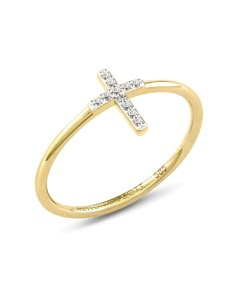 Make one of the world's most meaningful symbols a permanent addition to your accessories and a constant reminder of what matters most to you with the Cross 14k Yellow Gold Band Ring in White Diamond.    We have taken steps to ensure that, when applicable, our diamonds are conflict free by requiring our suppliers to comply with the Kimberley Process. Cross Ring Gold, Cute Gold Rings, Kendra Scott Rings, Cross Rings For Women, Summer Trip Outfits, Senior Rings, Year Ring, Kendra Scott Ring, B Day Gifts