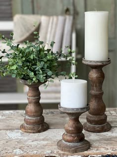 Serena Holder, The Feathered Farmhouse Mantle Candle Decor, Large Mantel Decorating Ideas, Pillar Candle Holders Decor Ideas, Candle Stand Decor Ideas, Rustic Mantel Decorating Ideas, Decorating With Candlesticks, Spring Fireplace Mantle Decor, Candlestick Decor Ideas, Candle Stick Decor Ideas