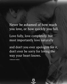 a man and woman kissing with the caption never be amazed of how much you love, or how quickly you fall