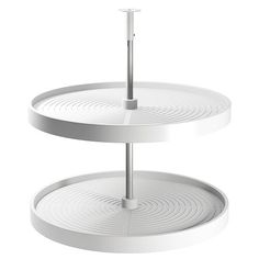 two tiered trays with metal handles on each side, one white and the other grey