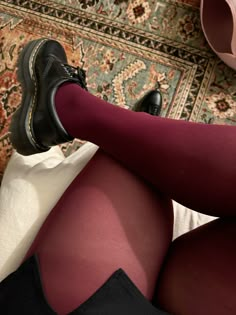 Burgundy Tights Outfits, Dark Red Tights Outfit, Dark Red Tights, Outfits With Red Tights, Red Tights Aesthetic, Maroon Tights Outfit, Red Doc Martens Outfit, Burgundy Tights Outfit, Burgundy Fits