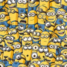 a bunch of minion faces on a yellow background