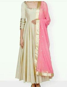 Beige Anarkali, White Anarkali, Pink Dupatta, Red Lehenga, Anarkali Gown, Long Frocks, Indian Suits, Cocktail Evening Dresses