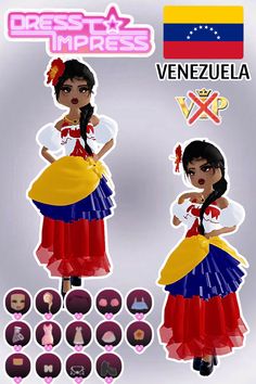 an image of a woman dressed in spanish and wearing a dress with the flag of venezuela