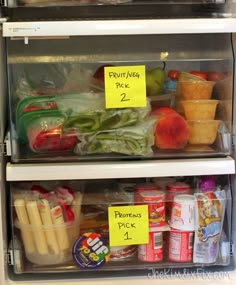 two refrigerators filled with food and condiments