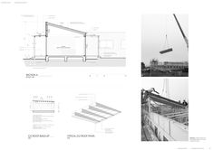 three different views of some kind of building with construction drawings on the front and back