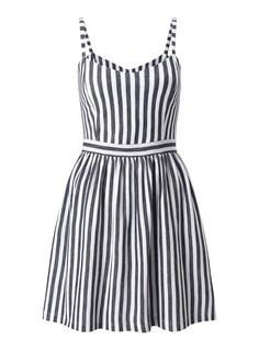 Petites Stripe Sundress at Miss Selfridge <3 Petite Sundresses, Striped Sleeveless Daywear Dress, Striped V-neck Midi Dress For Daywear, Casual Striped V-neck Sleeveless Dress, Striped V-neck Sundress, Pretty Summer Dresses, Sundress Dress, Sun Dresses, Forever 21 V-neck Sundress