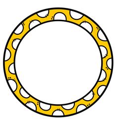 a yellow and white circle with polka dots on the inside, in black and white