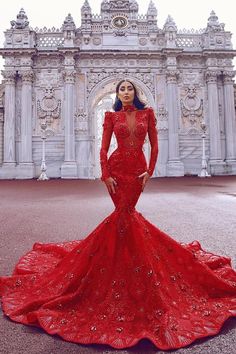 Looking for a perfect dress for your event? Check out this red long sleeve mermaid prom dress, high quality & reasonable price. Long Sleeve Mermaid Prom Dress, Red Mermaid Prom Dress, Mermaid Gown Prom, Red Mermaid, Colourful Wedding, 파티 드레스, Red Wedding Dresses, Long Sleeve Prom, Red Ball