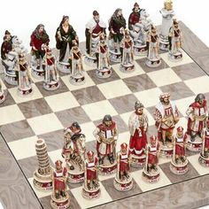 a chess board with several figures on it