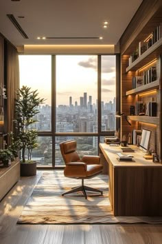 an office with a view of the city