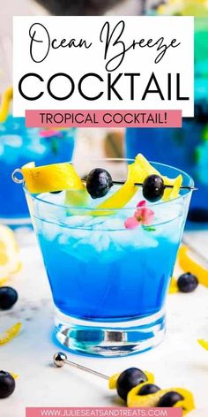 an ocean breeze cocktail in a glass with lemons and blueberries