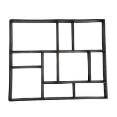 a black metal shelf with squares on it