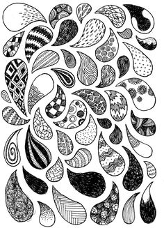 a black and white drawing of many different shapes in the shape of an abstract design