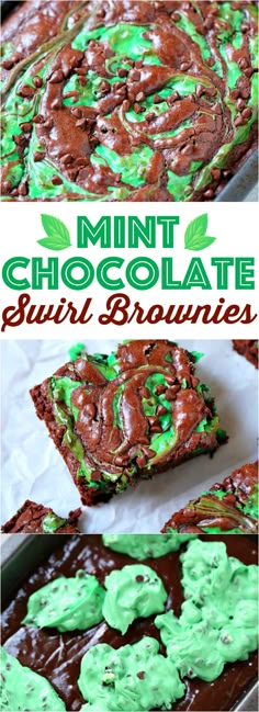 mint chocolate swirl brownies with green sprinkles on top and in the middle