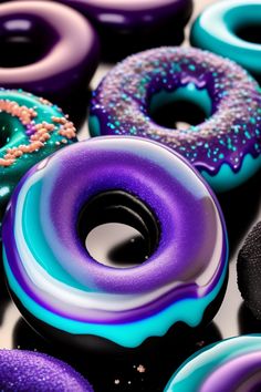 Turquoise purple delicious donuts Donut Art, Food Wallpaper, Hershey Chocolate, Cute Desserts, Donuts, Aesthetic Wallpapers, Phone Wallpaper, Art