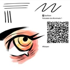 a close up of an eye with a qr code on it