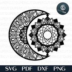 Sun moon madala meditation tattoo, cutting  template - SVG DXF PNG files for Cricut, Glowforge, Silhouette Cameo, CNC Machines Sun Mandala Design, Sun Moon Mandala, Sun And Moon Mandala, Sun Mandala, Moon Mandala, Free Adult Coloring Pages, Mandala Tattoo Design, Islamic Design, Mandala Painting