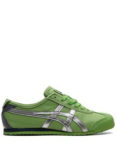 "Find ONITSUKA TIGER Mexico 66 \"garden /pure Silver\" Sneakers on Editorialist. green silver-tone leather signature Tiger stripes round toe front lace-up fastening logo patch at the tongue branded insole rubber sole These styles are supplied by a premium and authenticated sneaker marketplace. Stocking only the most sought-after footwear, they source and curate some of the most hard to find sneakers from around the world." Green Onitsuka Tiger, 2024 Sneaker Trends, Cool Sneakers Women, 2000s Sneakers, Simple Sneakers, Sneakers 2024, Fashion Tennis Shoes, Tiger Shoes, Tiger Mexico 66