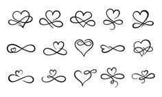 hearts and arrows drawn in black ink on a white background