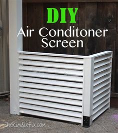 an air conditioner screen sitting on the side of a building with text overlay that reads diy air conditioner screen