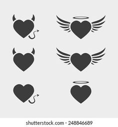 heart with wings and halos icon set in flat style on white background stock photo