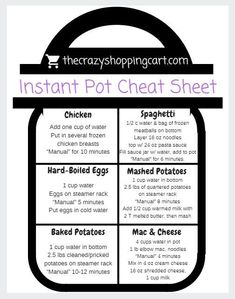 the instant pot heat sheet is shown with instructions for how to cook it and what to use