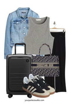 Spring airport outfits, travel look, spring outfits, casual spring look, spring capsule wardrobe Outfit Summer