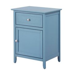 a small blue cabinet with two drawers