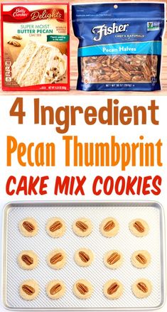 four ingredient pecan thumbprint cake mix cookies