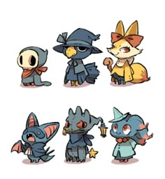 some cute little cartoon animals in different poses