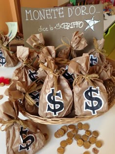 a basket filled with cookies sitting on top of a table next to a sign that says montero