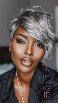 Black Girls Hair Rocks | For you, Yay or Nay? Drop your thoughts below! #BlackHairMagic #AfroGoddessGlow #CrownOfCurlsNCoils #MelaninHairMoods | Instagram Wavy Pixie Hairstyles, Pretty Gray Hair, Gray Hair Color, Wavy Pixie, Short Hair Images, Beautiful Gray Hair, Hairstyles Wigs