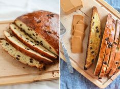 two pictures one with bread and the other with chocolate chips