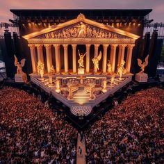 an aerial view of the greek theatre at night